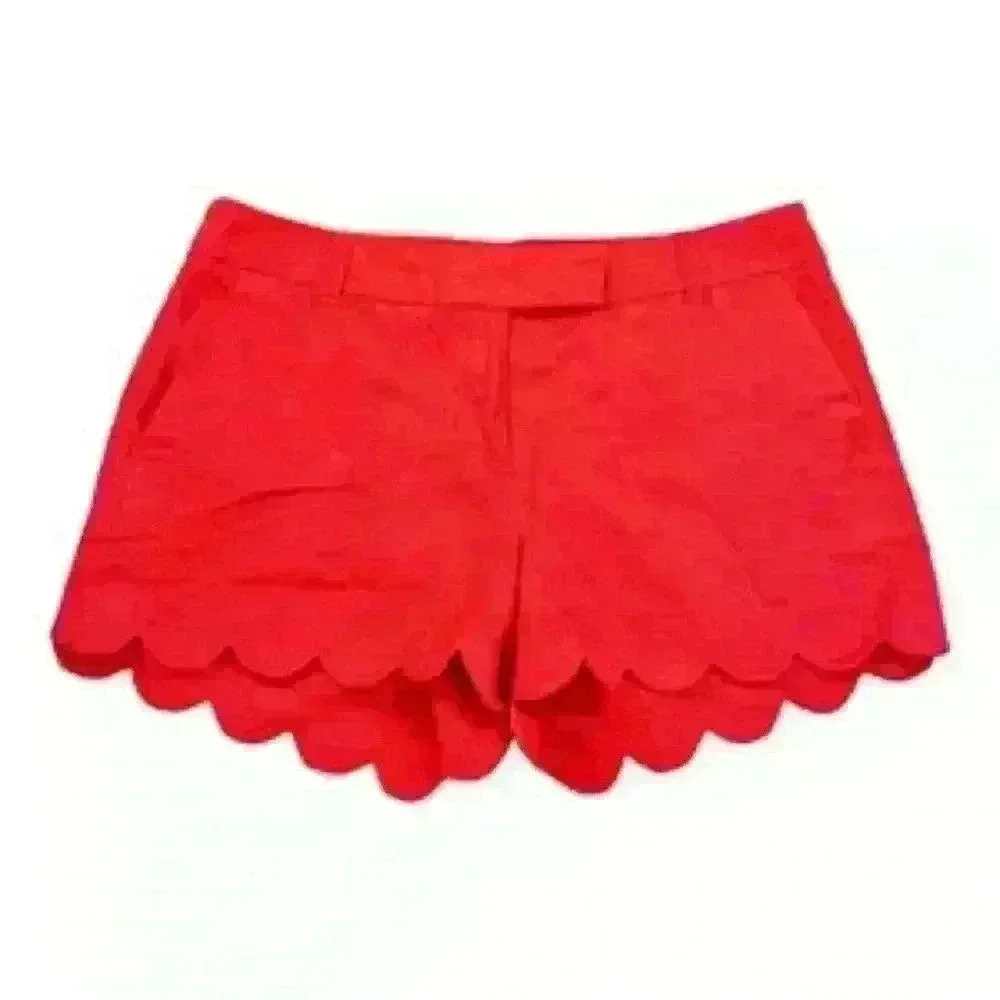 J. Crew Bright Red Scalloped Hem High-Waist Shorts